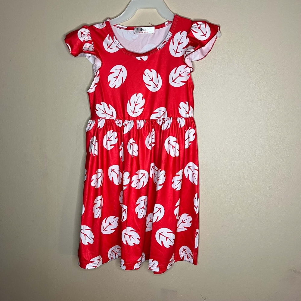Girls Red Leaf Short Sleeve Dress  Hawaiian Cosplay